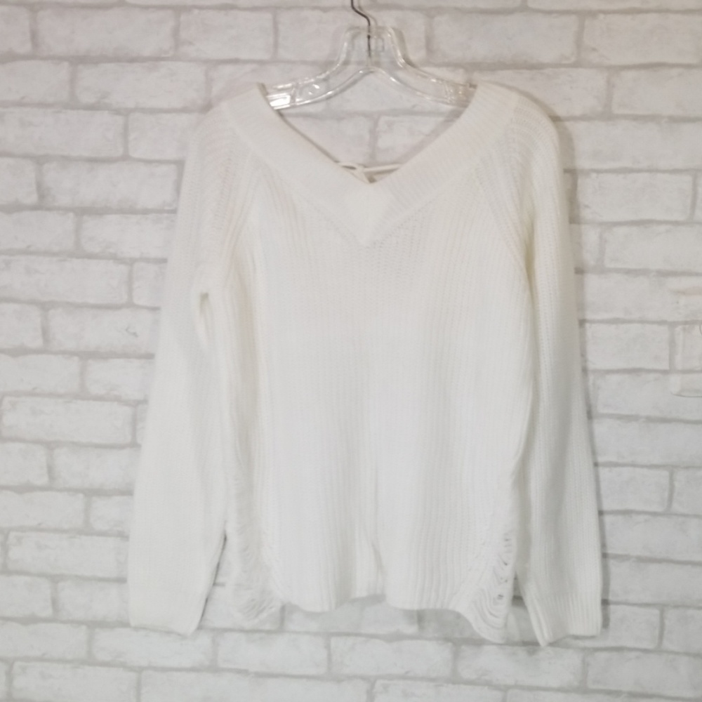 F4Y white distressed sweater size M/L